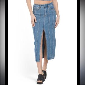 Denim Midi Skirt with Front Slit